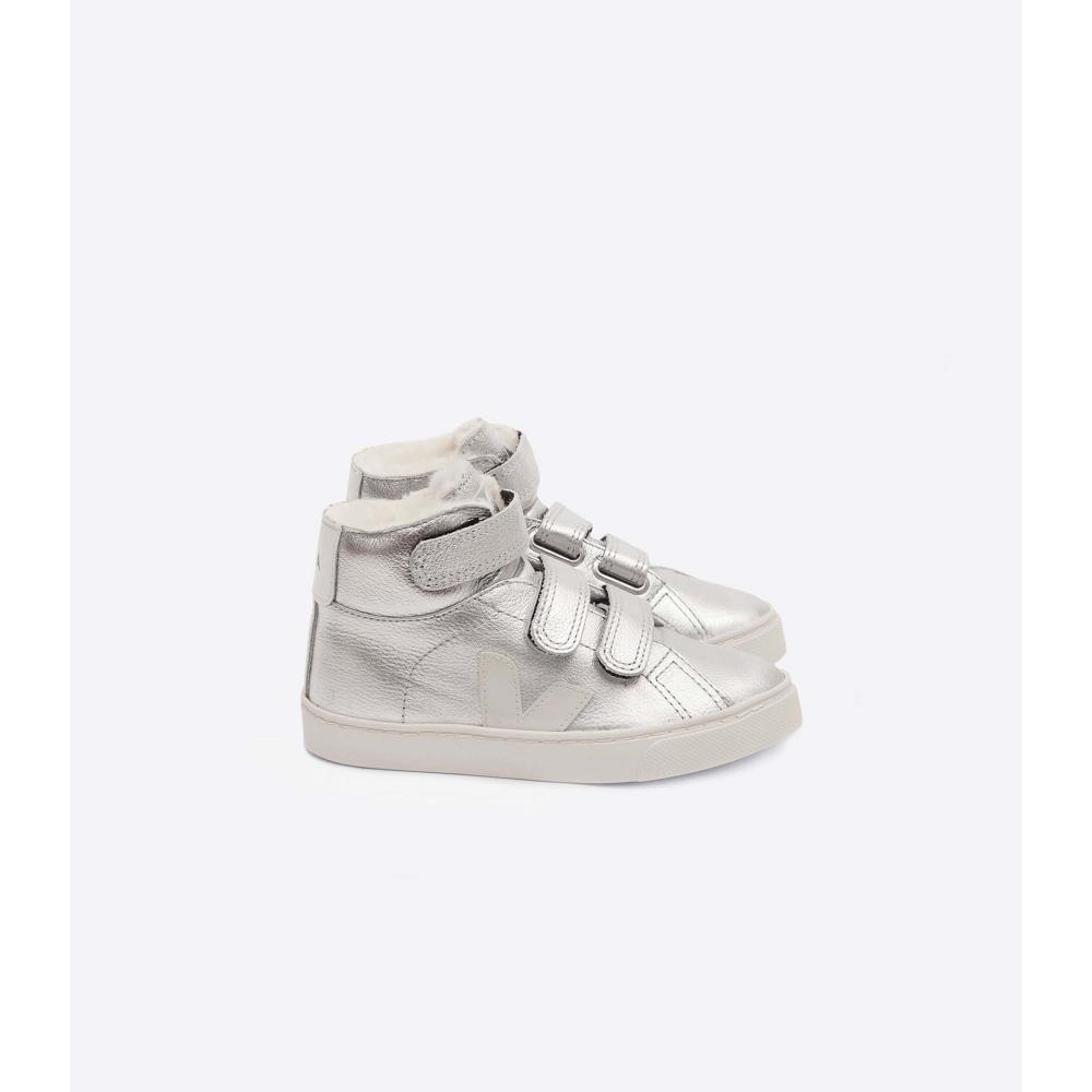 Kids\' Veja ESPLAR MID FURED LEATHER High Tops Silver | SG 690NWY